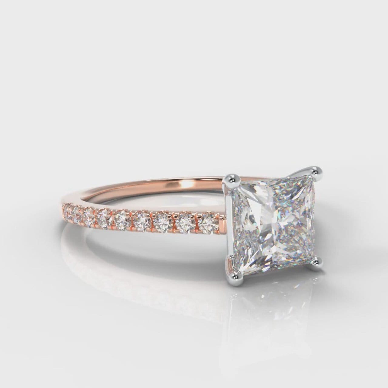 Petite Micropavé Princess Cut Diamond Engagement Ring - Rose Gold