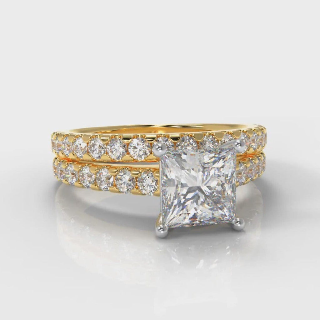 Carrée Micropavé Princess Cut Diamond Bridal Set - Yellow Gold