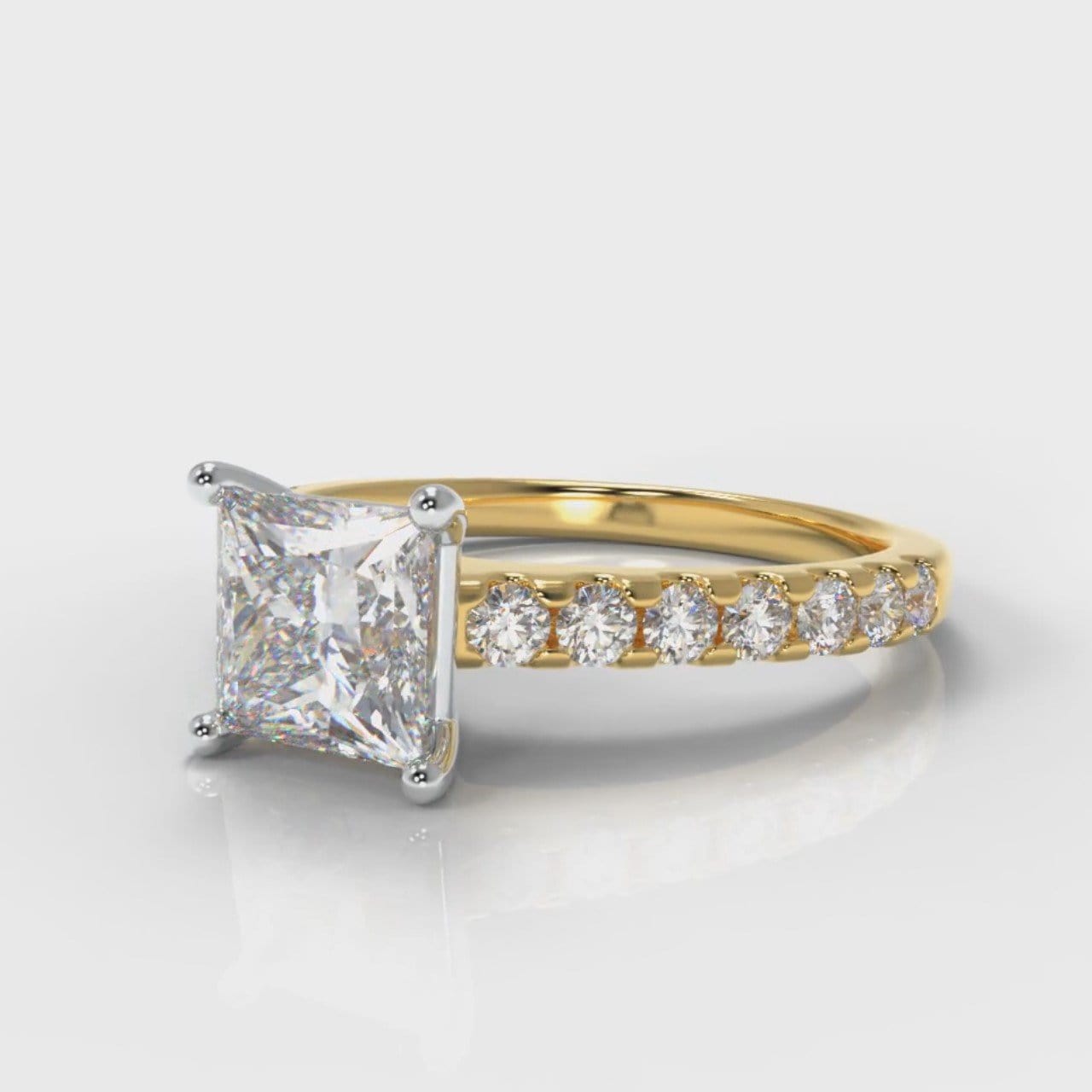 Carrée Micropavé Princess Cut Diamond Engagement Ring - Yellow Gold