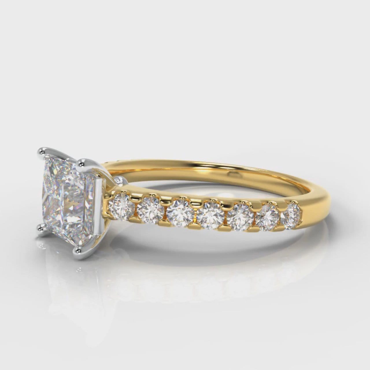 Carrée Micropavé Princess Cut Diamond Engagement Ring - Yellow Gold