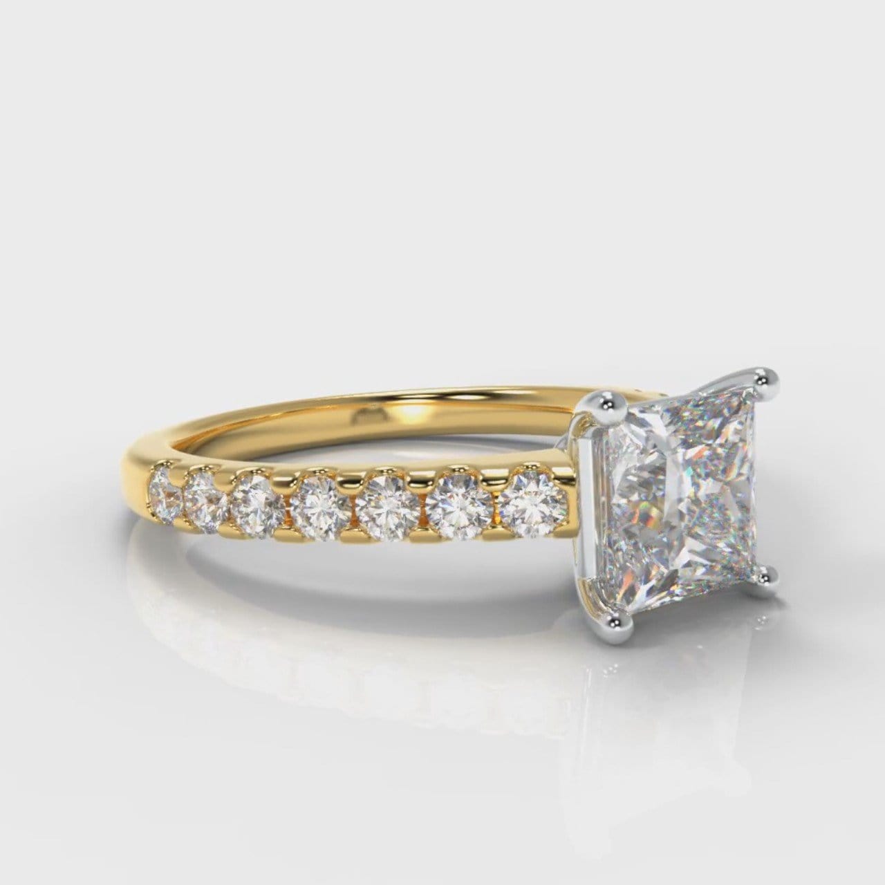 Carrée Micropavé Princess Cut Diamond Engagement Ring - Yellow Gold