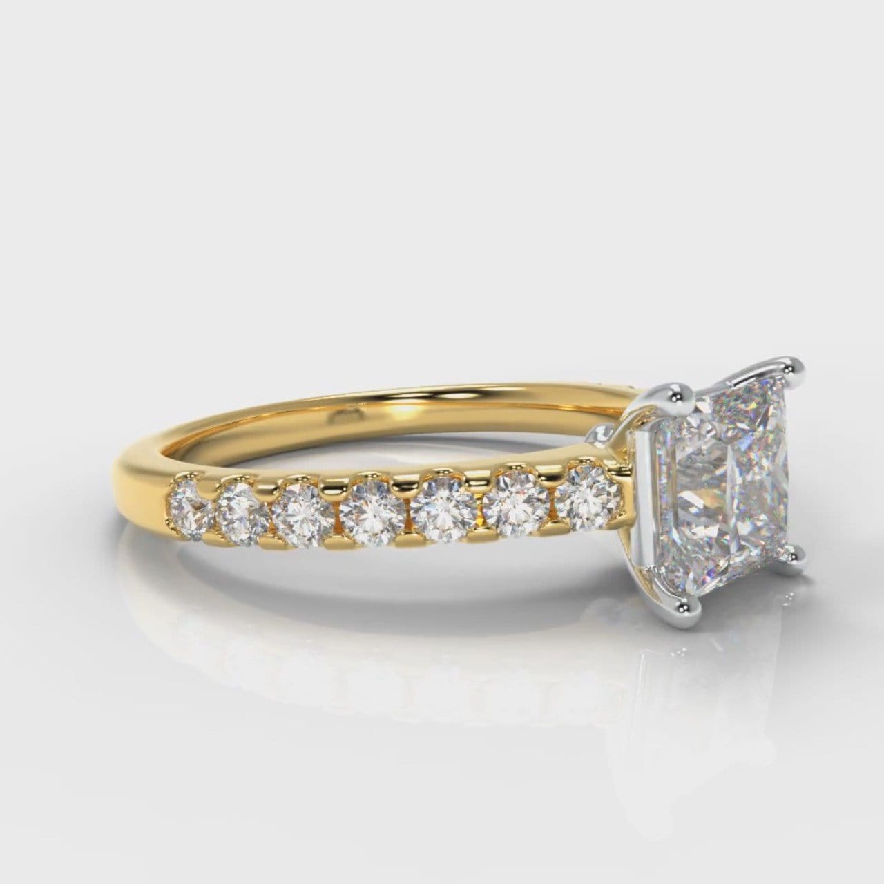 Carrée Micropavé Princess Cut Diamond Engagement Ring - Yellow Gold