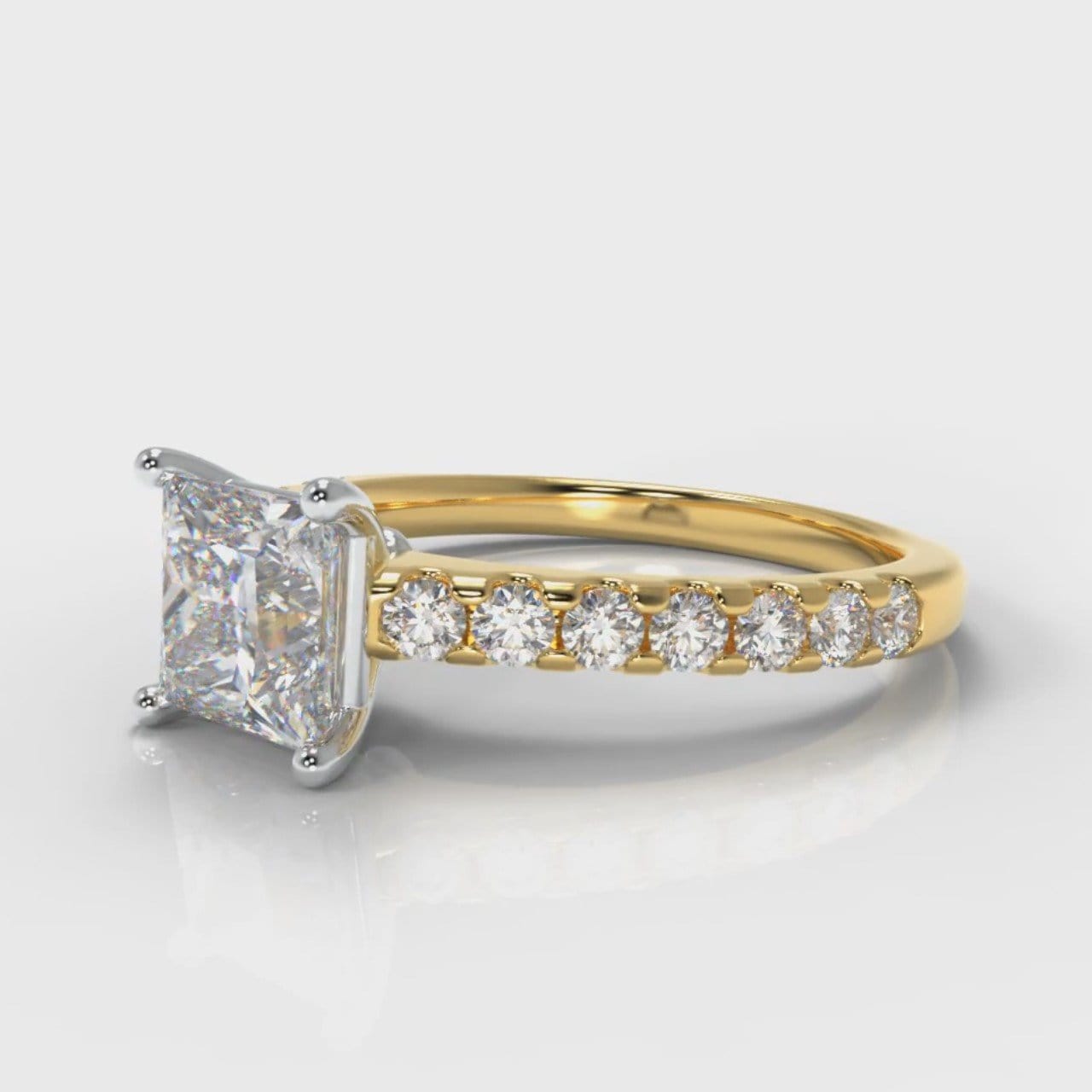 Carrée Micropavé Princess Cut Diamond Engagement Ring - Yellow Gold