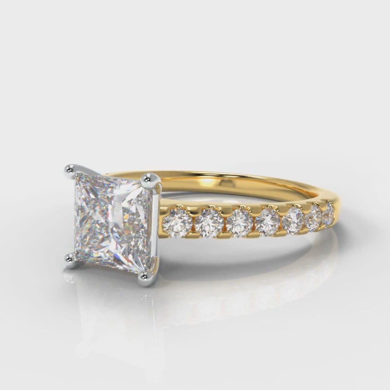 Carrée Micropavé Princess Cut Diamond Engagement Ring - Yellow Gold
