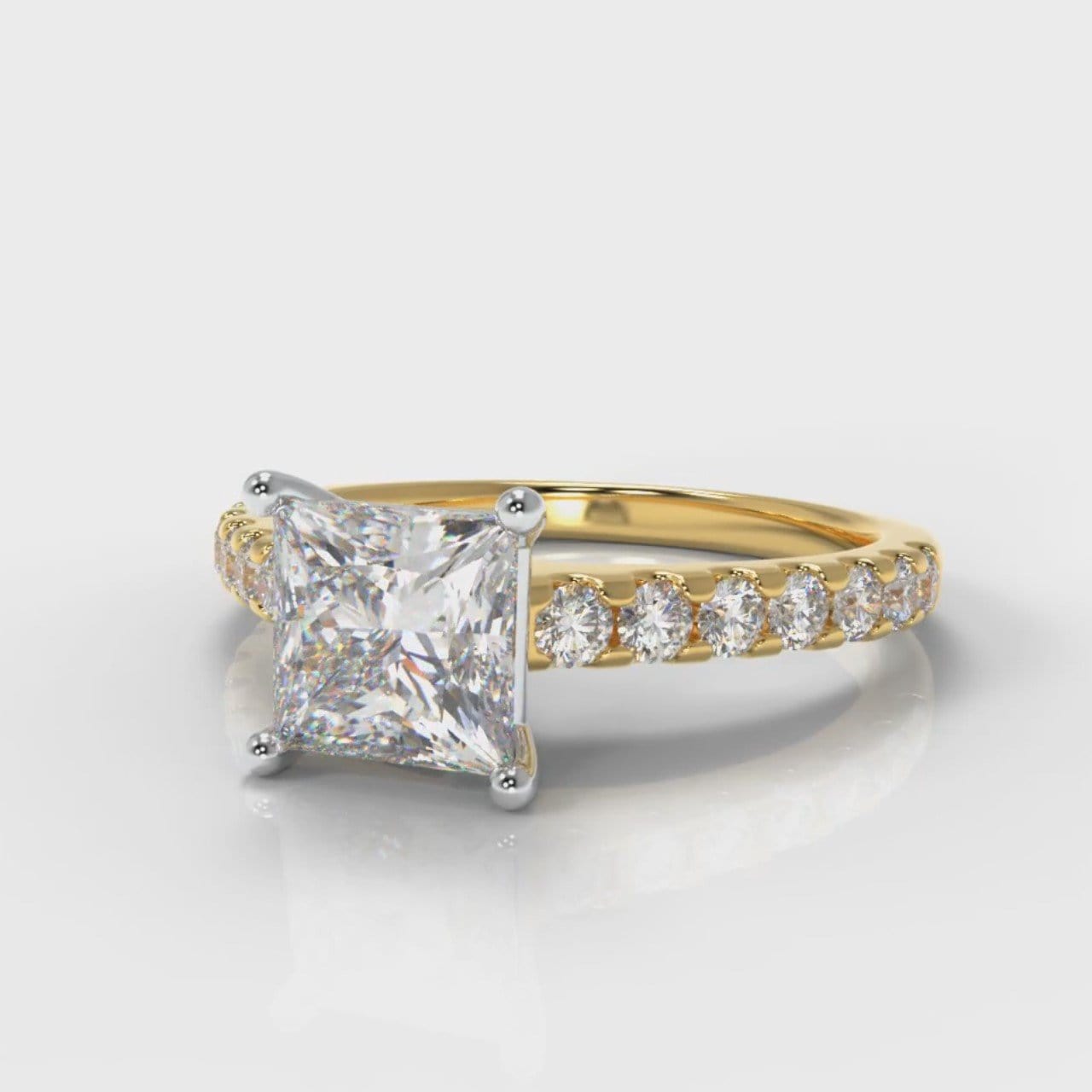 Carrée Micropavé Princess Cut Diamond Engagement Ring - Yellow Gold