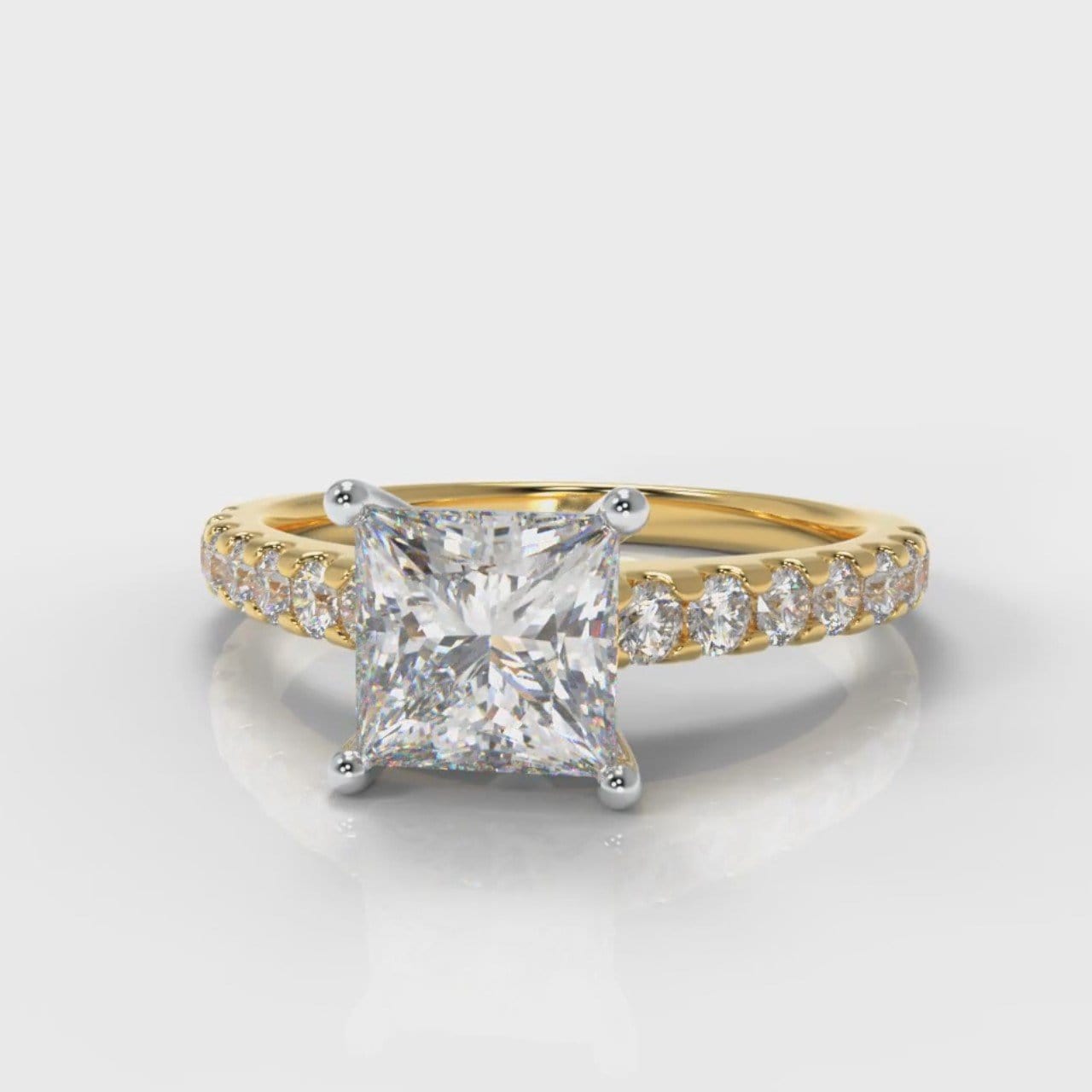 Carrée Micropavé Princess Cut Diamond Engagement Ring - Yellow Gold