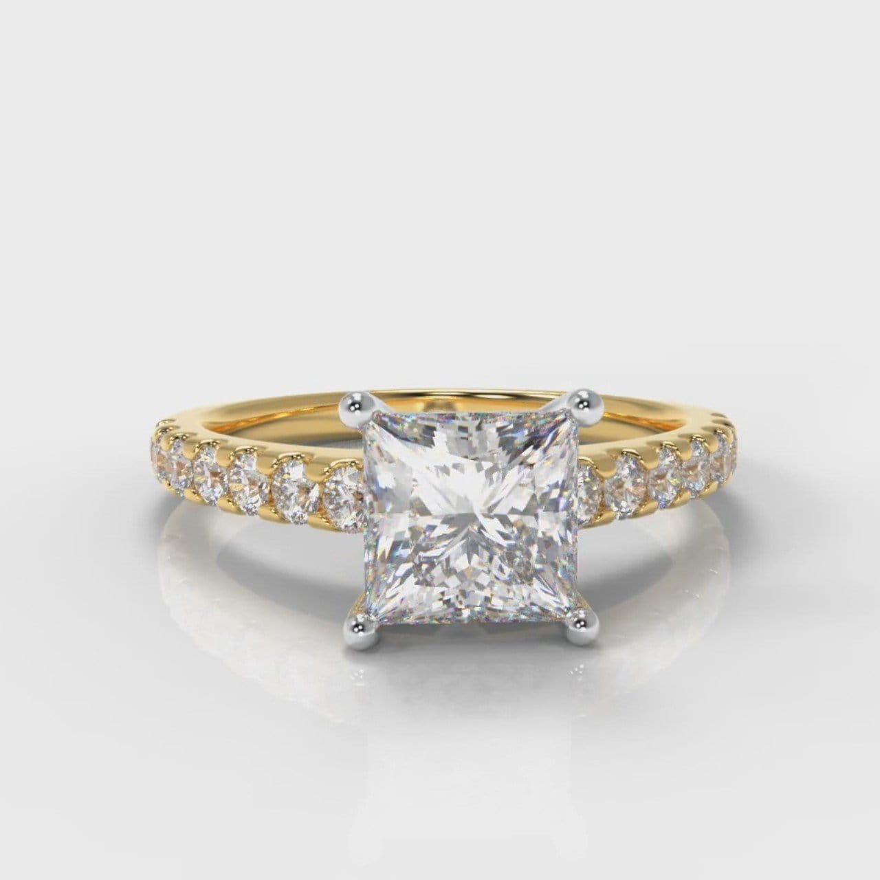 Carrée Micropavé Princess Cut Diamond Engagement Ring - Yellow Gold