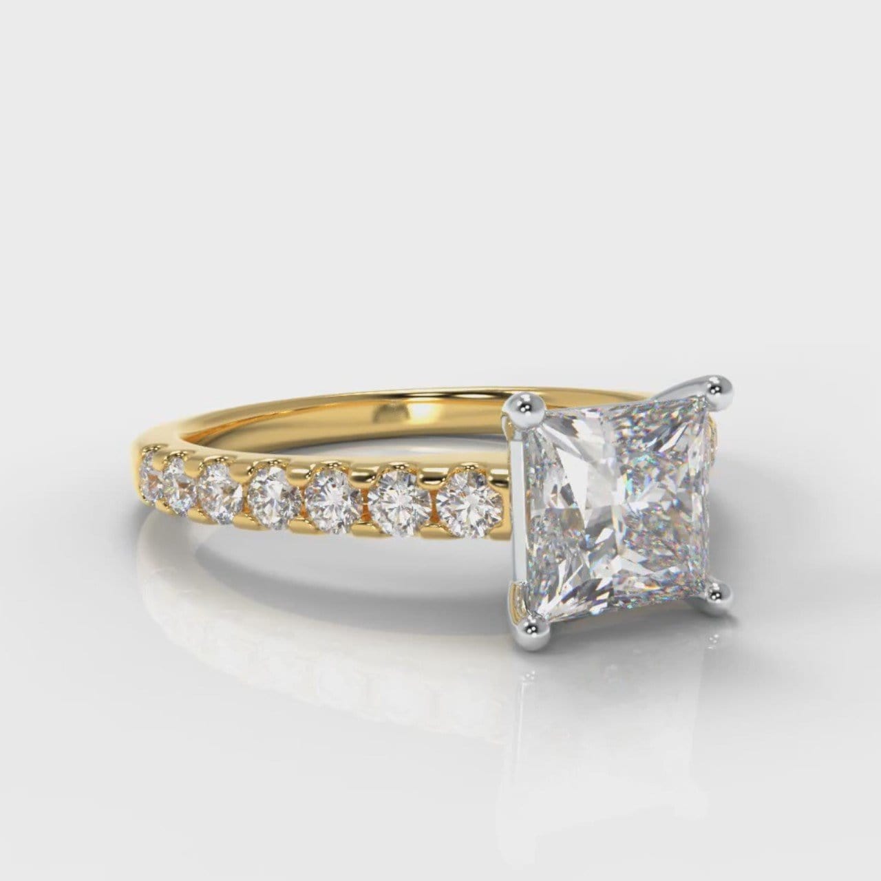 Carrée Micropavé Princess Cut Diamond Engagement Ring - Yellow Gold