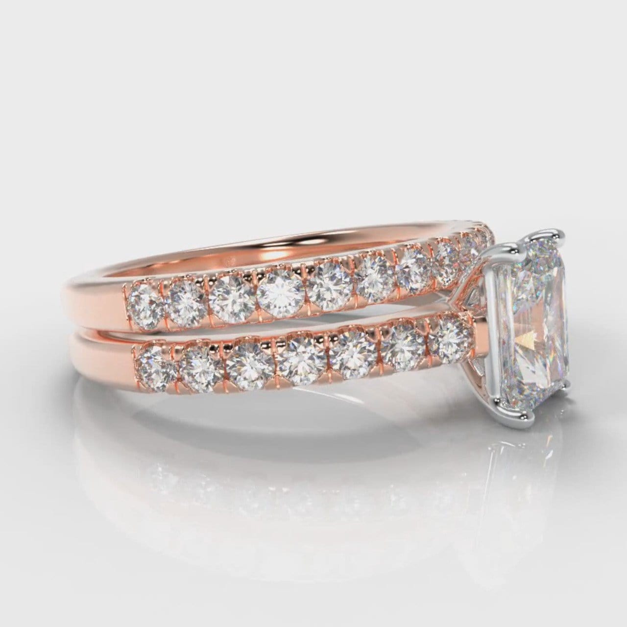Carrée Micropavé Radiant Cut Diamond Bridal Set - Rose Gold