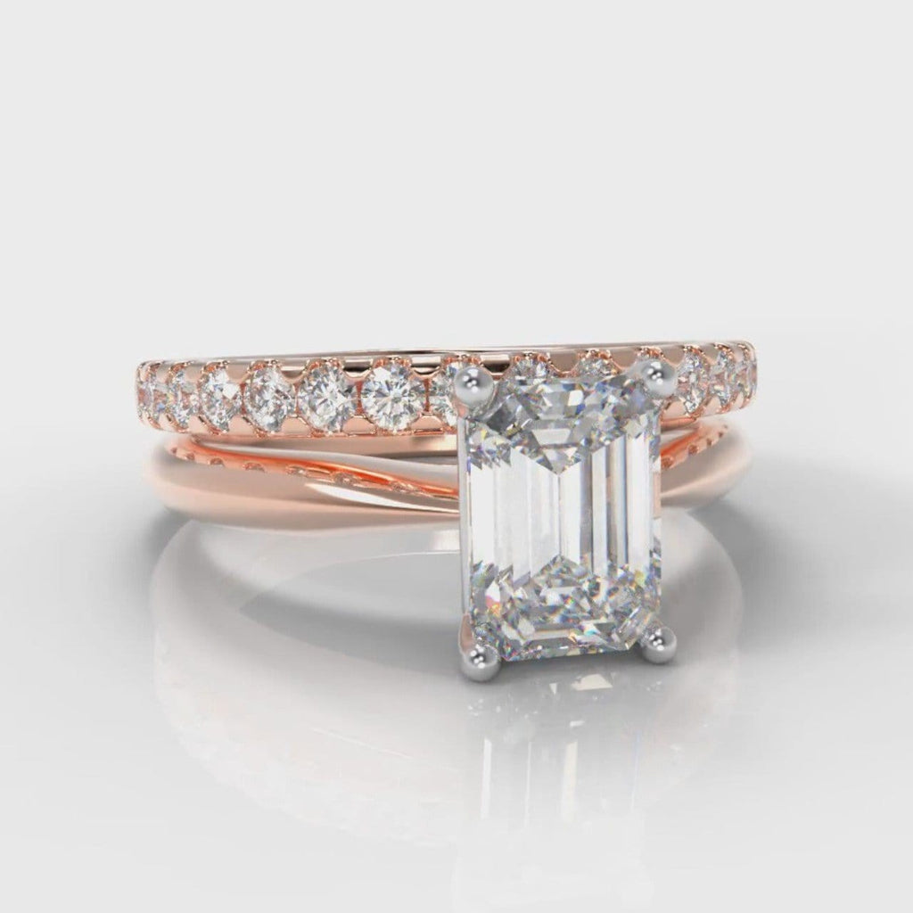 Carrée Solitaire Emerald Cut Diamond Bridal Set - Rose Gold