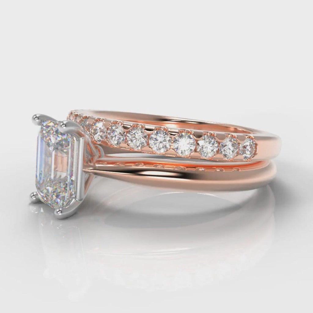 Carrée Solitaire Emerald Cut Diamond Bridal Set - Rose Gold