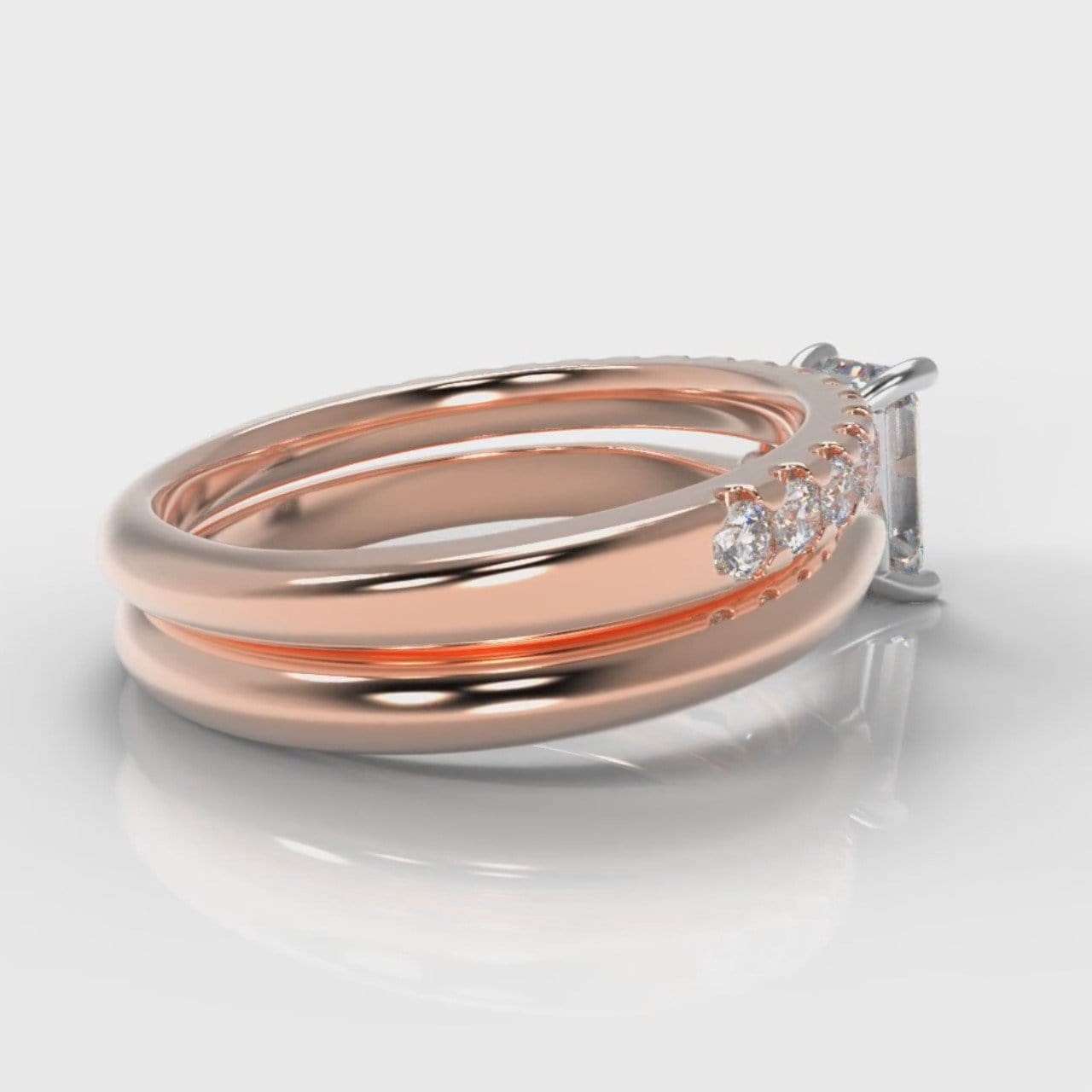 Carrée Solitaire Emerald Cut Diamond Bridal Set - Rose Gold