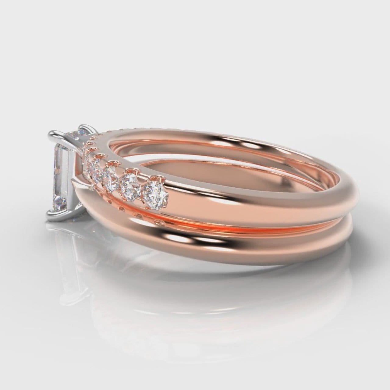 Carrée Solitaire Emerald Cut Diamond Bridal Set - Rose Gold
