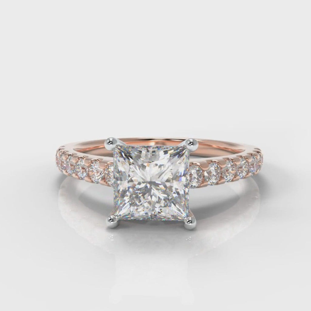 Carrée Micropavé Princess Cut Diamond Engagement Ring - Rose Gold