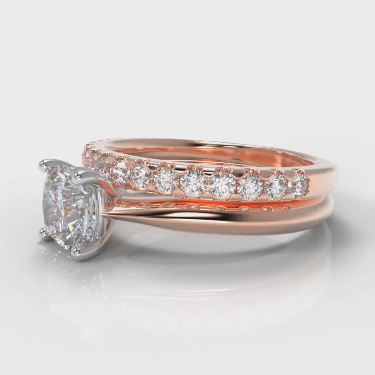 Carrée Solitaire Cushion Cut Diamond Bridal Set - Rose Gold
