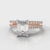 Petite Micropavé Emerald Cut Diamond Bridal Set - Rose Gold