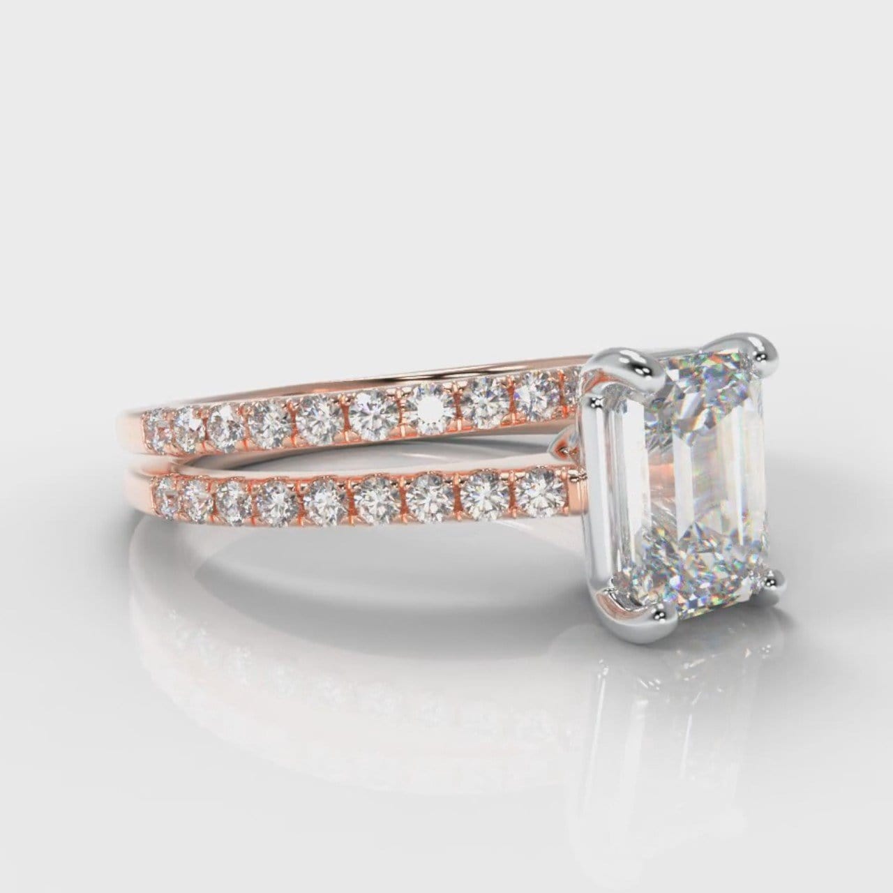 Petite Micropavé Emerald Cut Diamond Bridal Set - Rose Gold