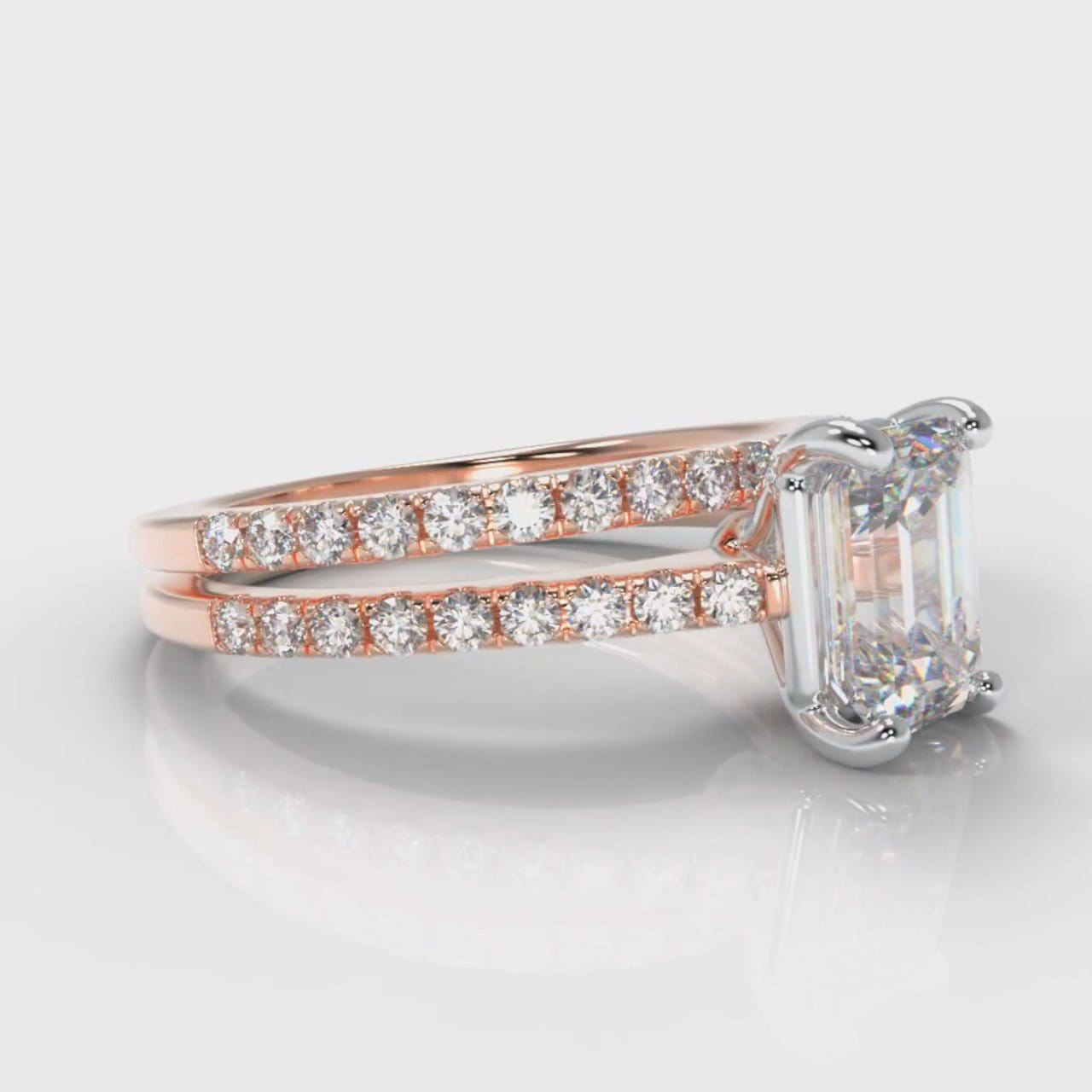 Petite Micropavé Emerald Cut Diamond Bridal Set - Rose Gold