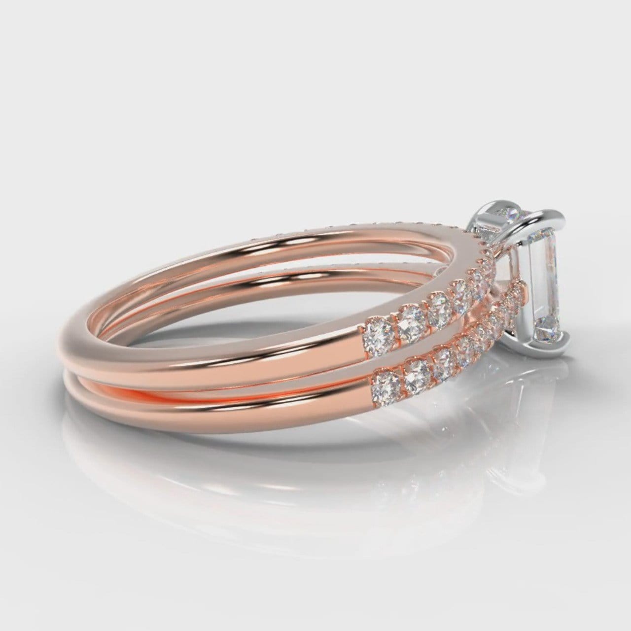 Petite Micropavé Emerald Cut Diamond Bridal Set - Rose Gold
