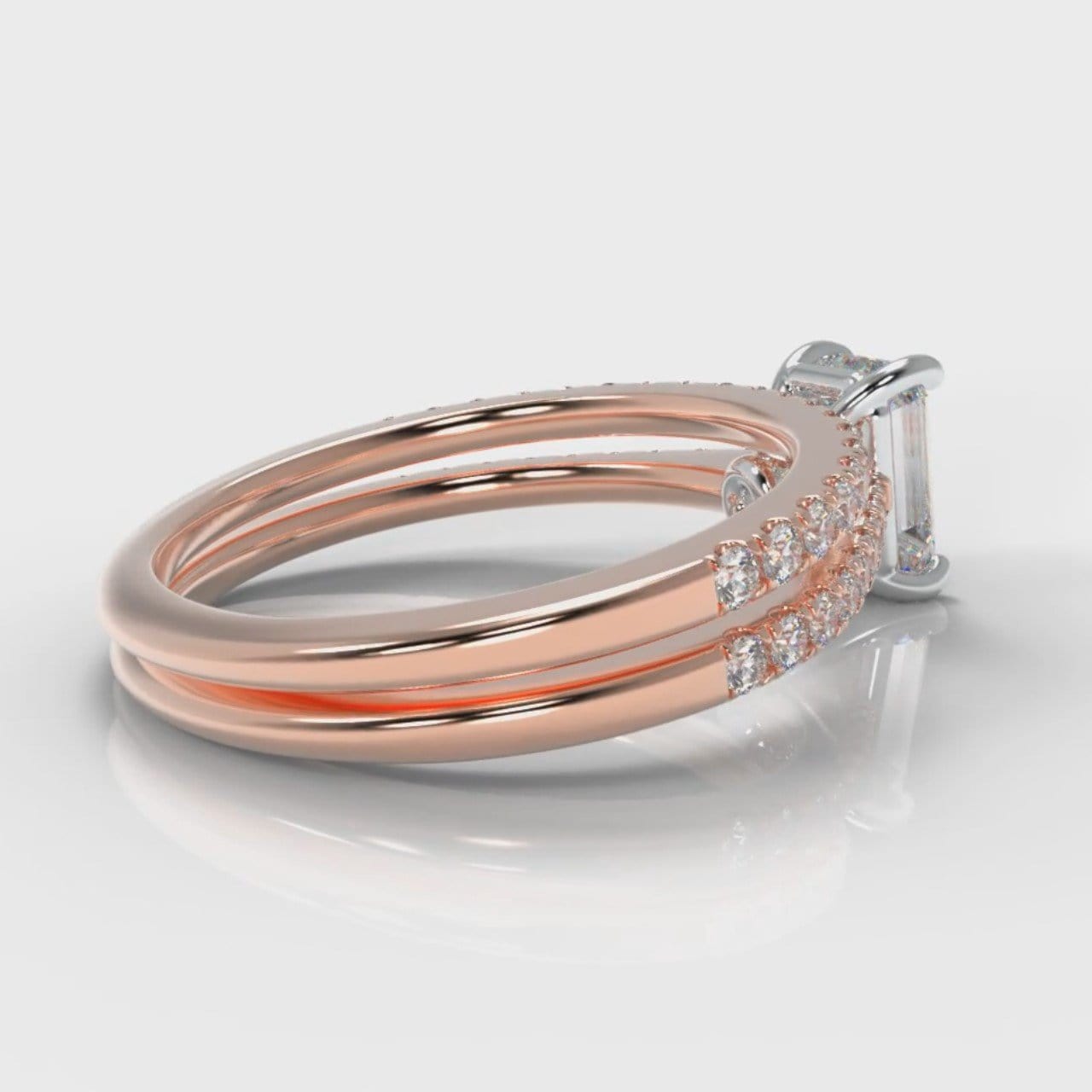 Petite Micropavé Emerald Cut Diamond Bridal Set - Rose Gold