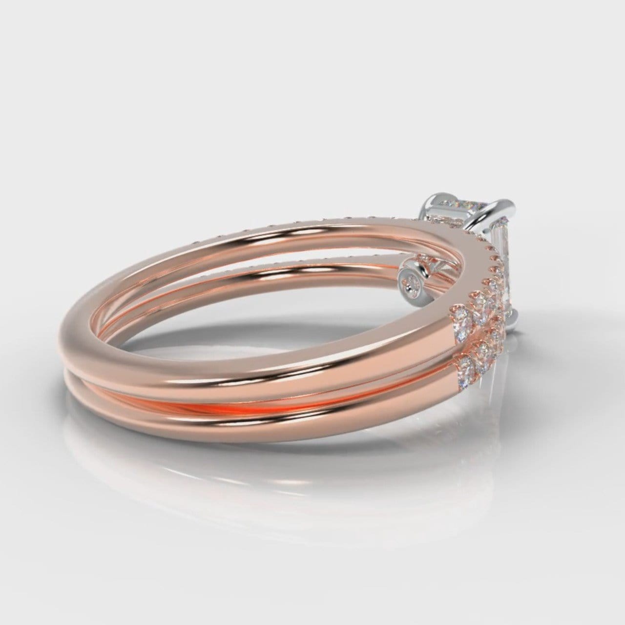 Petite Micropavé Emerald Cut Diamond Bridal Set - Rose Gold