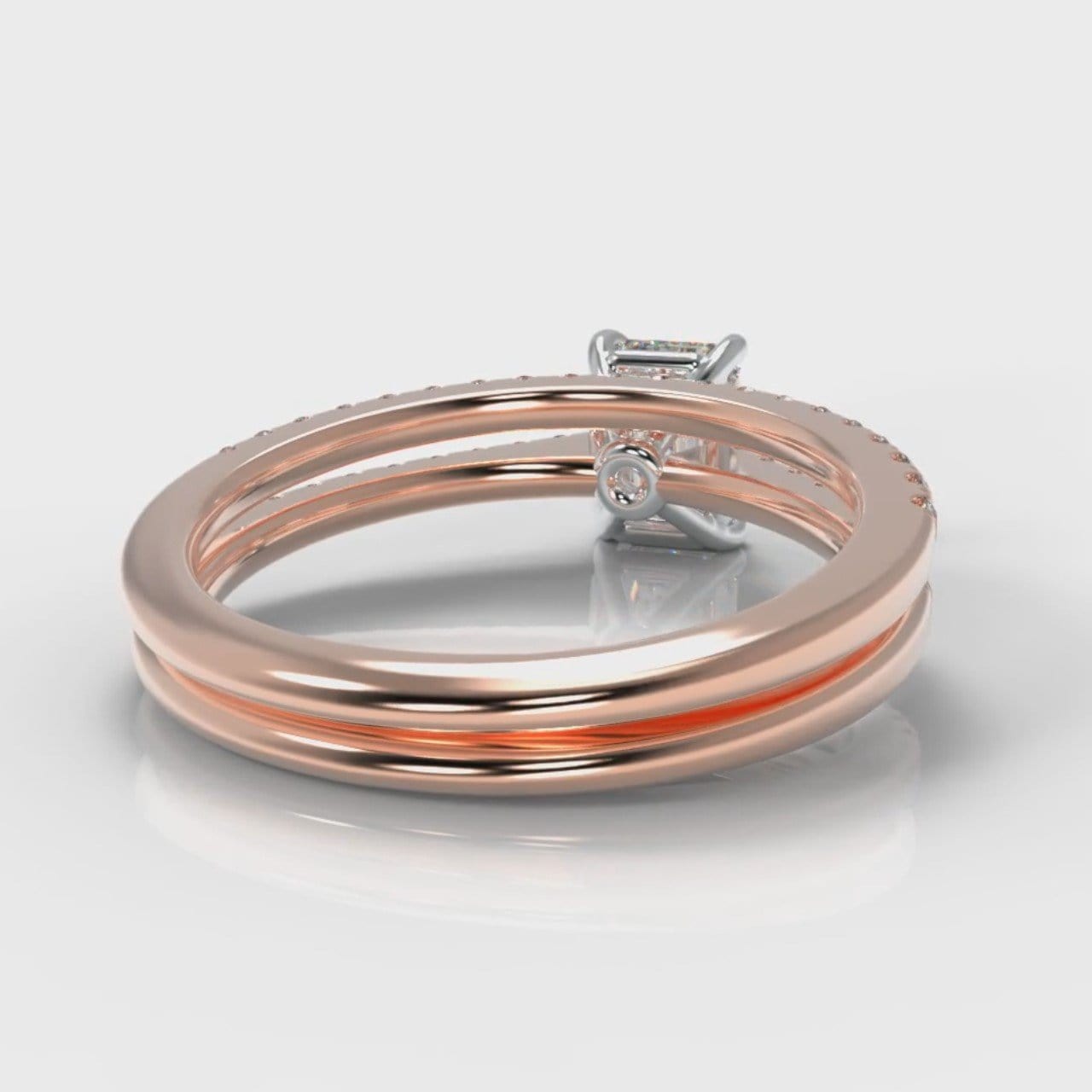 Petite Micropavé Emerald Cut Diamond Bridal Set - Rose Gold