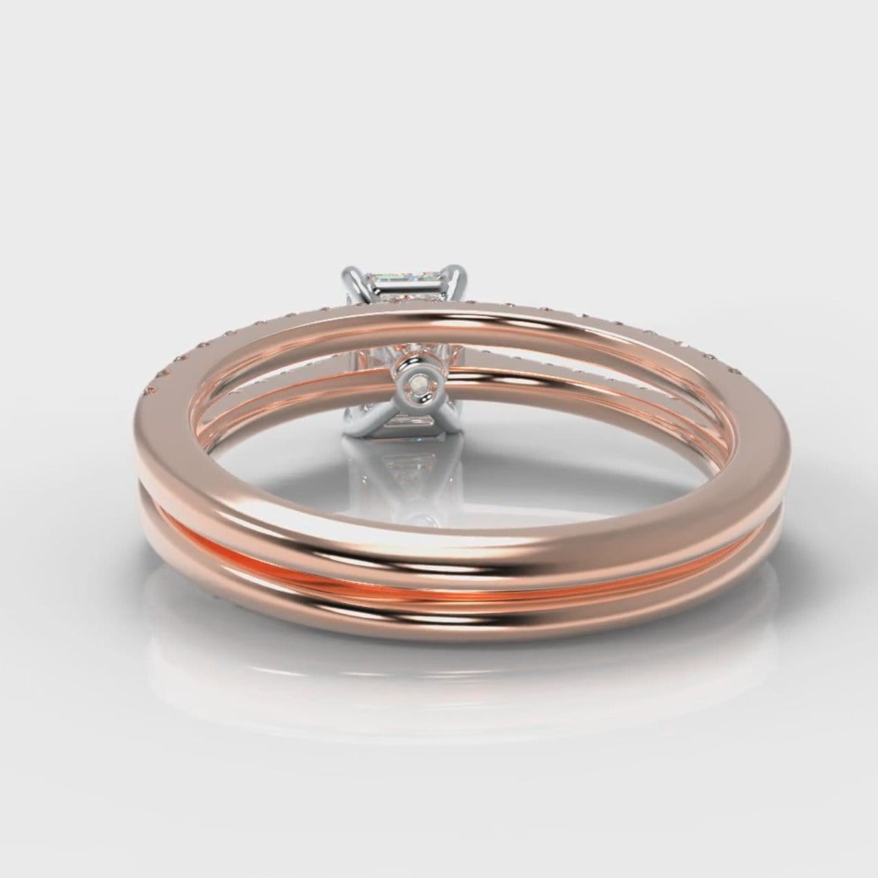 Petite Micropavé Emerald Cut Diamond Bridal Set - Rose Gold