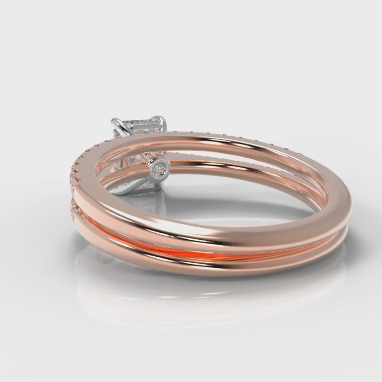 Petite Micropavé Emerald Cut Diamond Bridal Set - Rose Gold