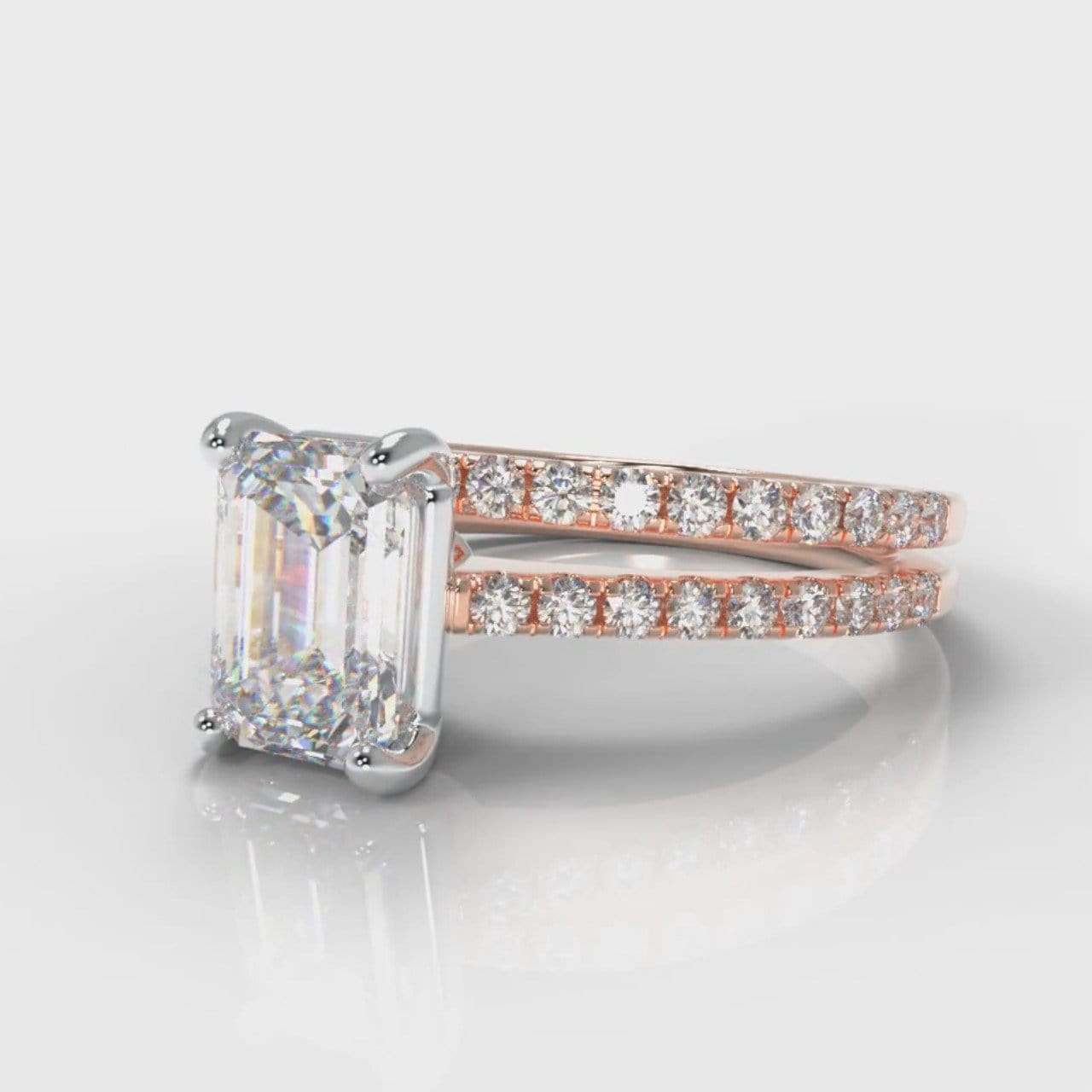 Petite Micropavé Emerald Cut Diamond Bridal Set - Rose Gold
