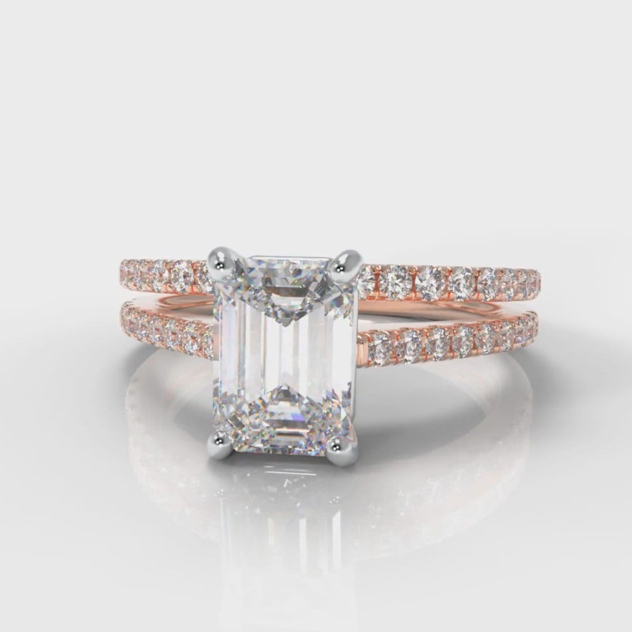 Petite Micropavé Emerald Cut Diamond Bridal Set - Rose Gold