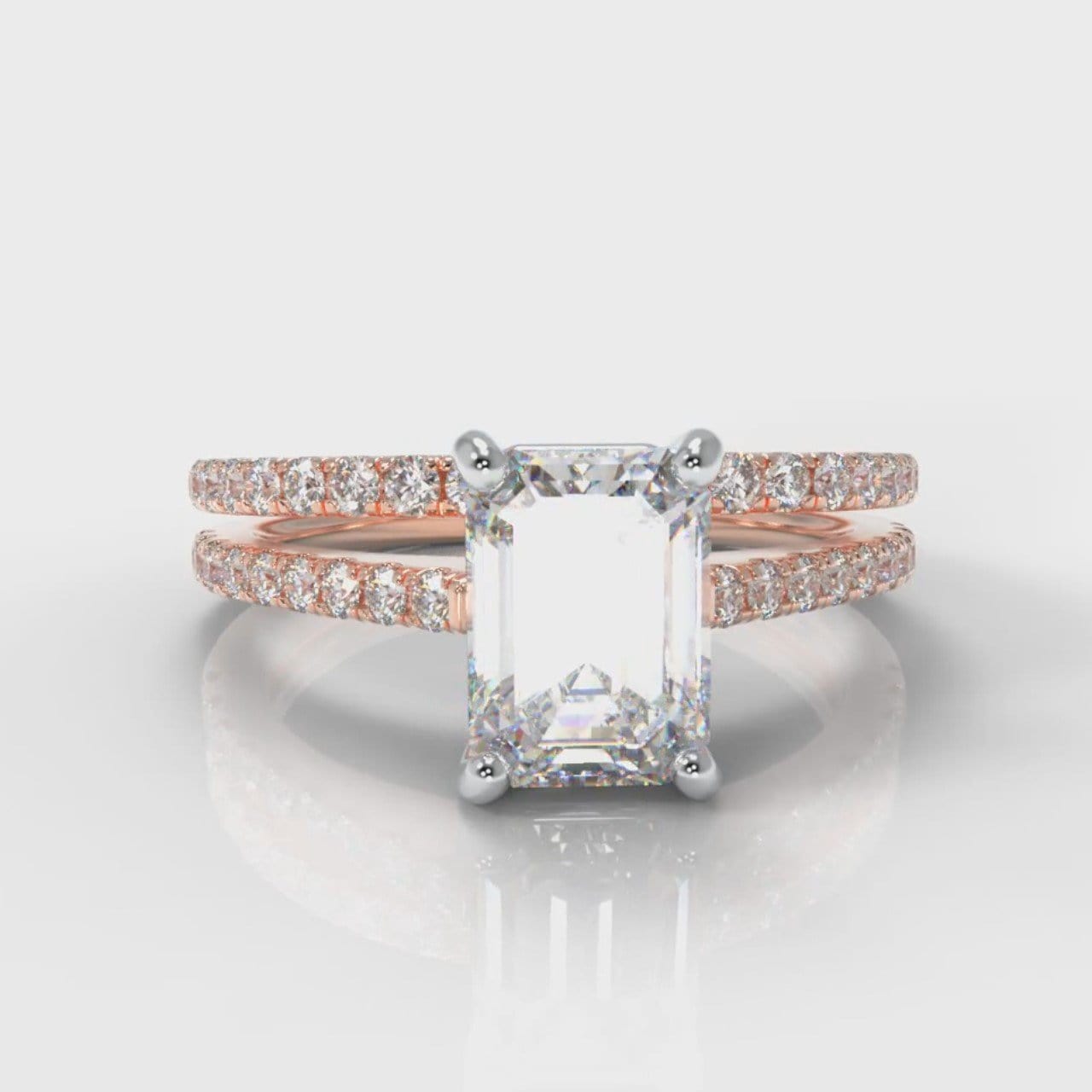 Petite Micropavé Emerald Cut Diamond Bridal Set - Rose Gold