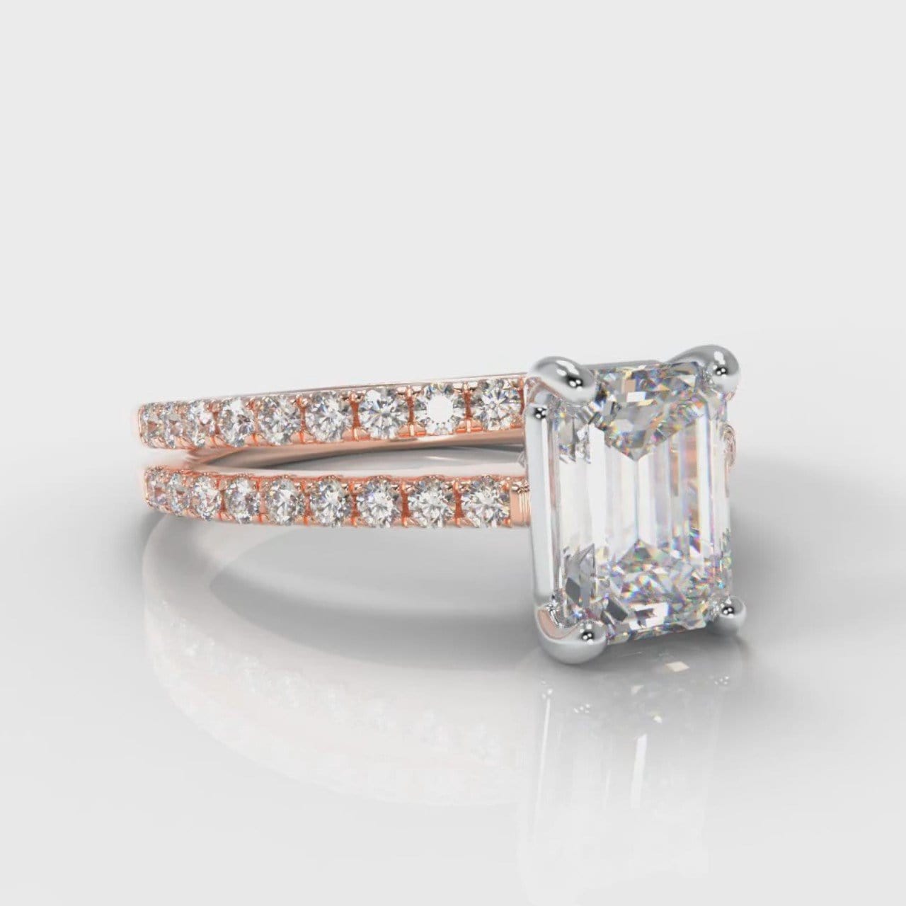 Petite Micropavé Emerald Cut Diamond Bridal Set - Rose Gold