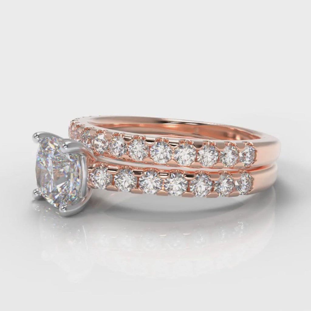 Carrée Micropavé Cushion Cut Diamond Bridal Set - Rose Gold