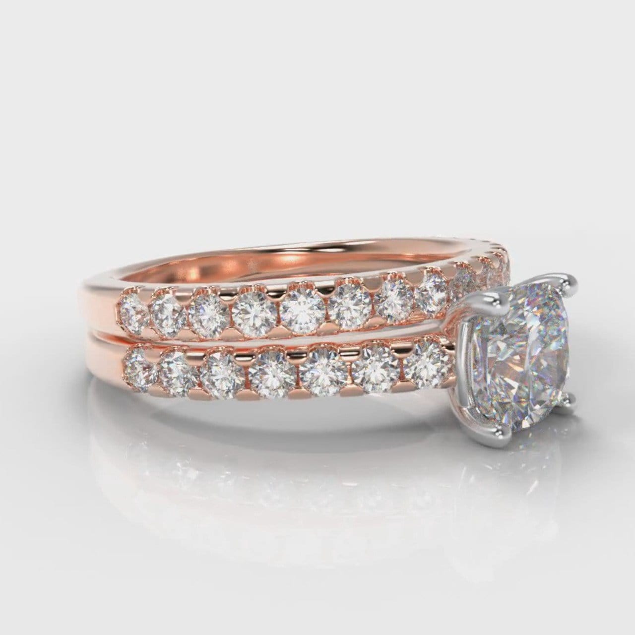 Carrée Micropavé Cushion Cut Diamond Bridal Set - Rose Gold
