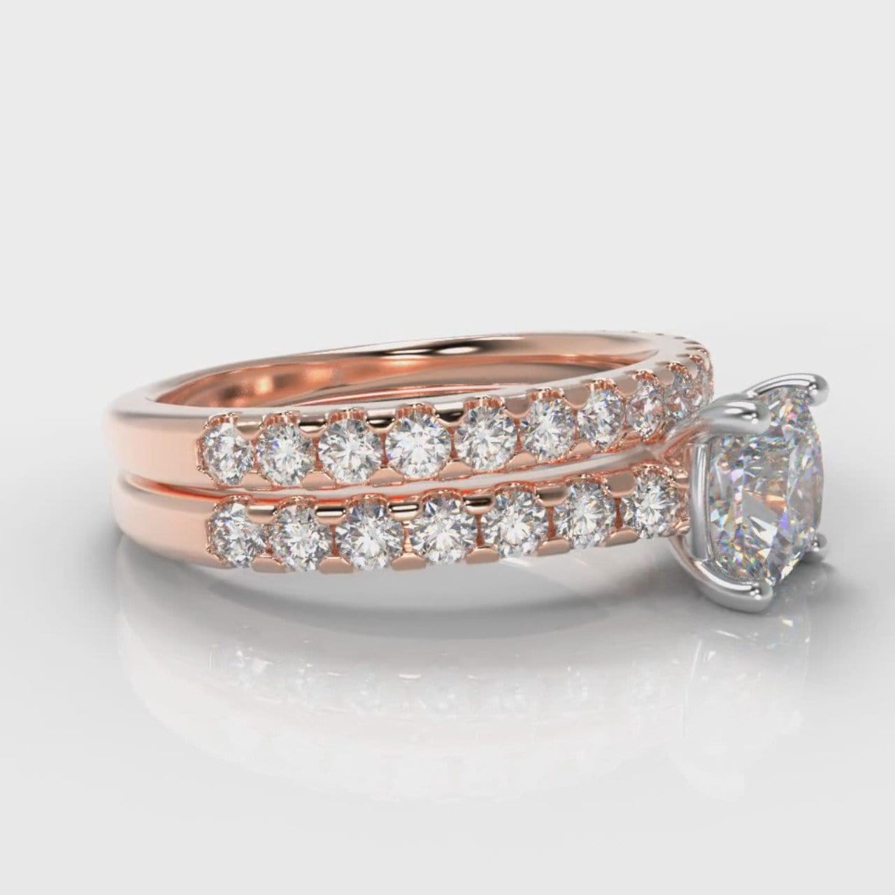 Carrée Micropavé Cushion Cut Diamond Bridal Set - Rose Gold