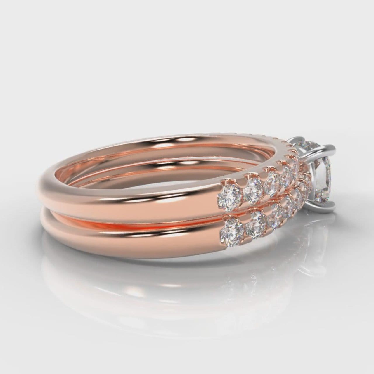 Carrée Micropavé Cushion Cut Diamond Bridal Set - Rose Gold