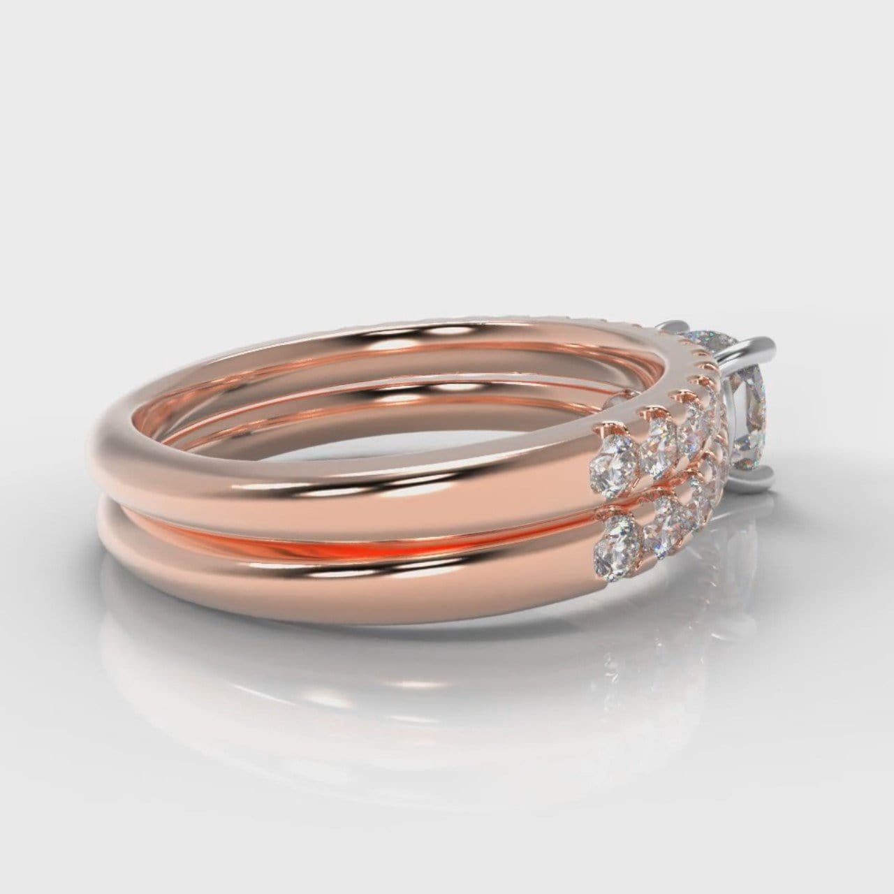 Carrée Micropavé Cushion Cut Diamond Bridal Set - Rose Gold