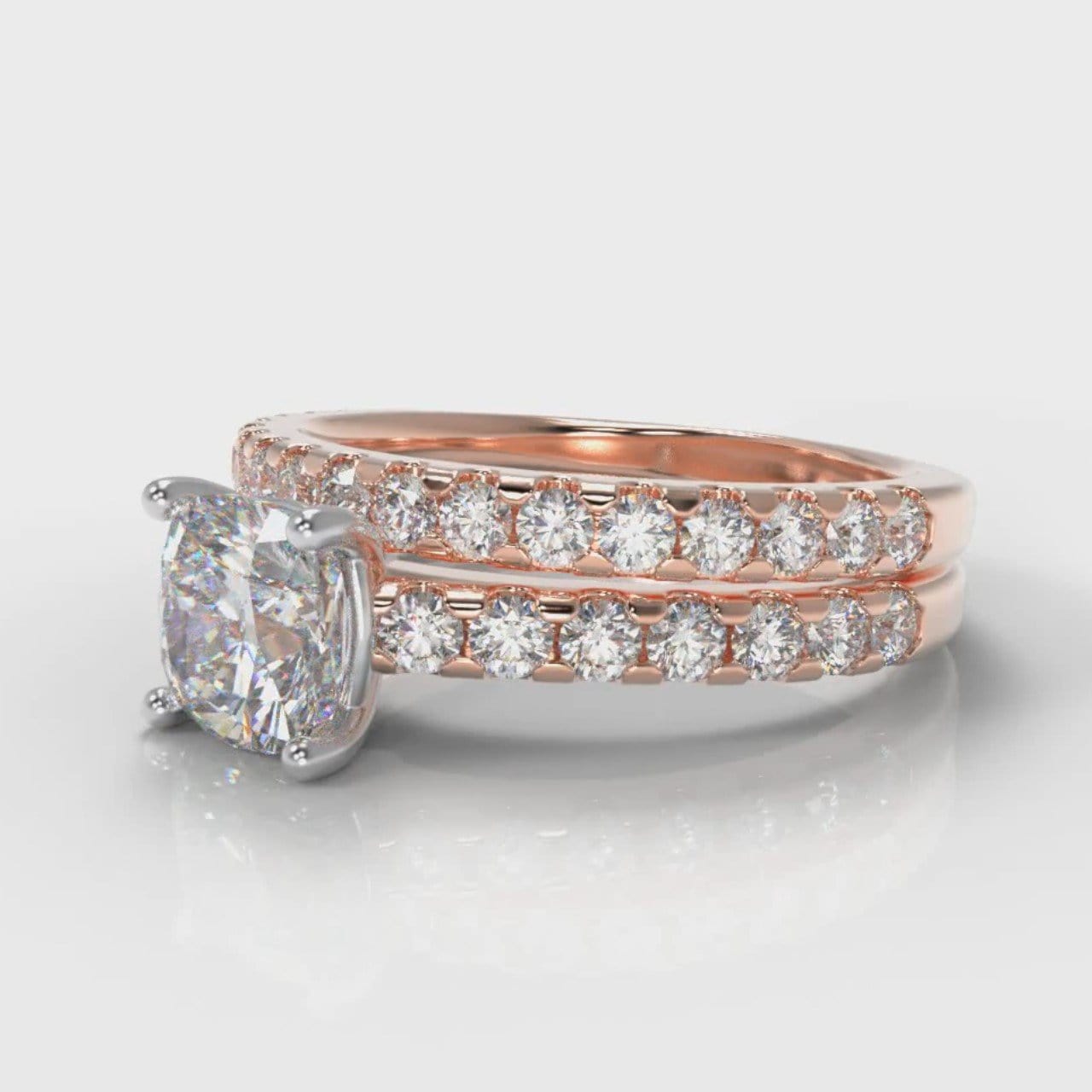 Carrée Micropavé Cushion Cut Diamond Bridal Set - Rose Gold