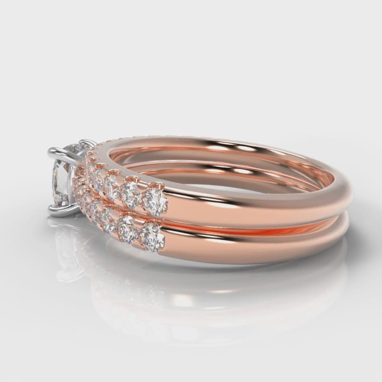 Carrée Micropavé Cushion Cut Diamond Bridal Set - Rose Gold