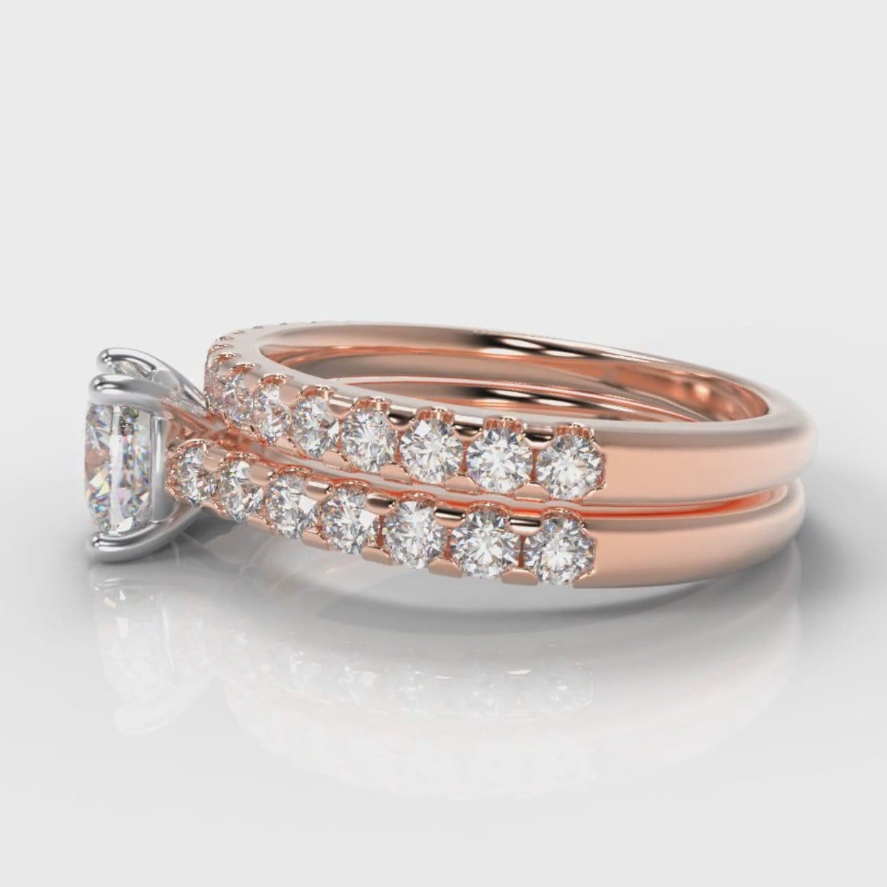 Carrée Micropavé Cushion Cut Diamond Bridal Set - Rose Gold