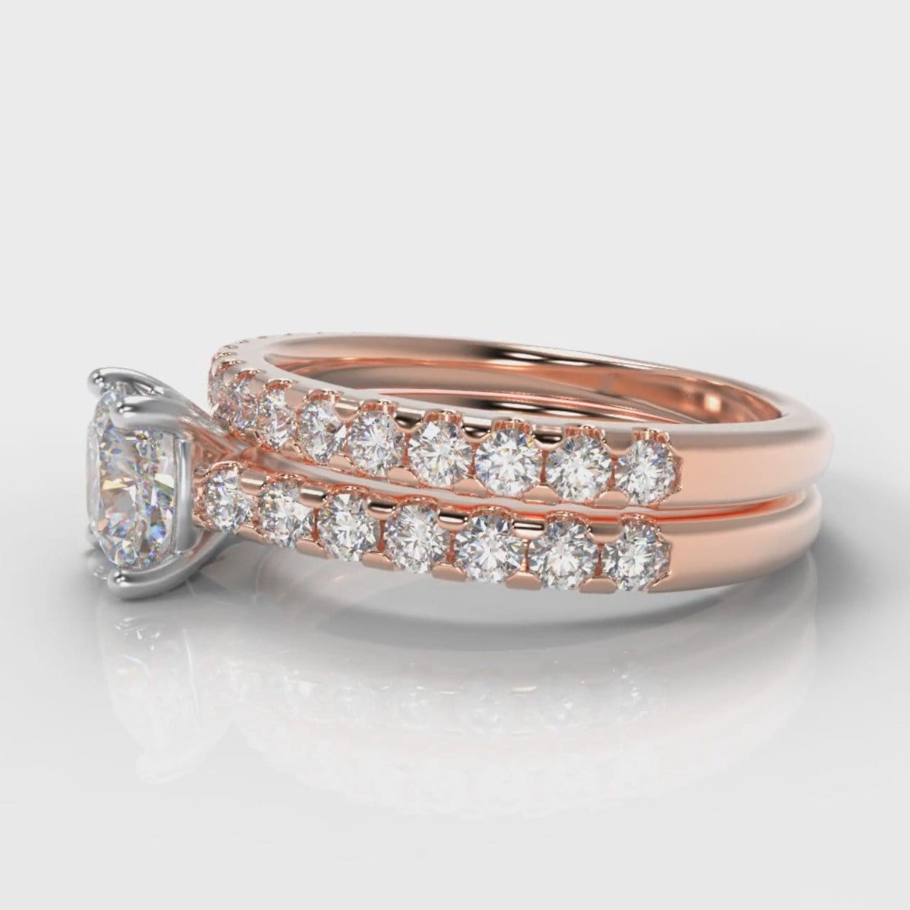 Carrée Micropavé Cushion Cut Diamond Bridal Set - Rose Gold