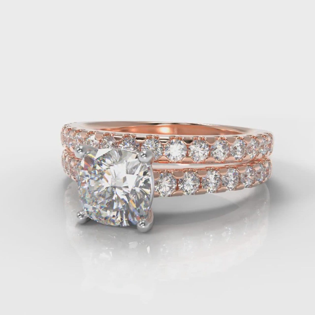 Carrée Micropavé Cushion Cut Diamond Bridal Set - Rose Gold