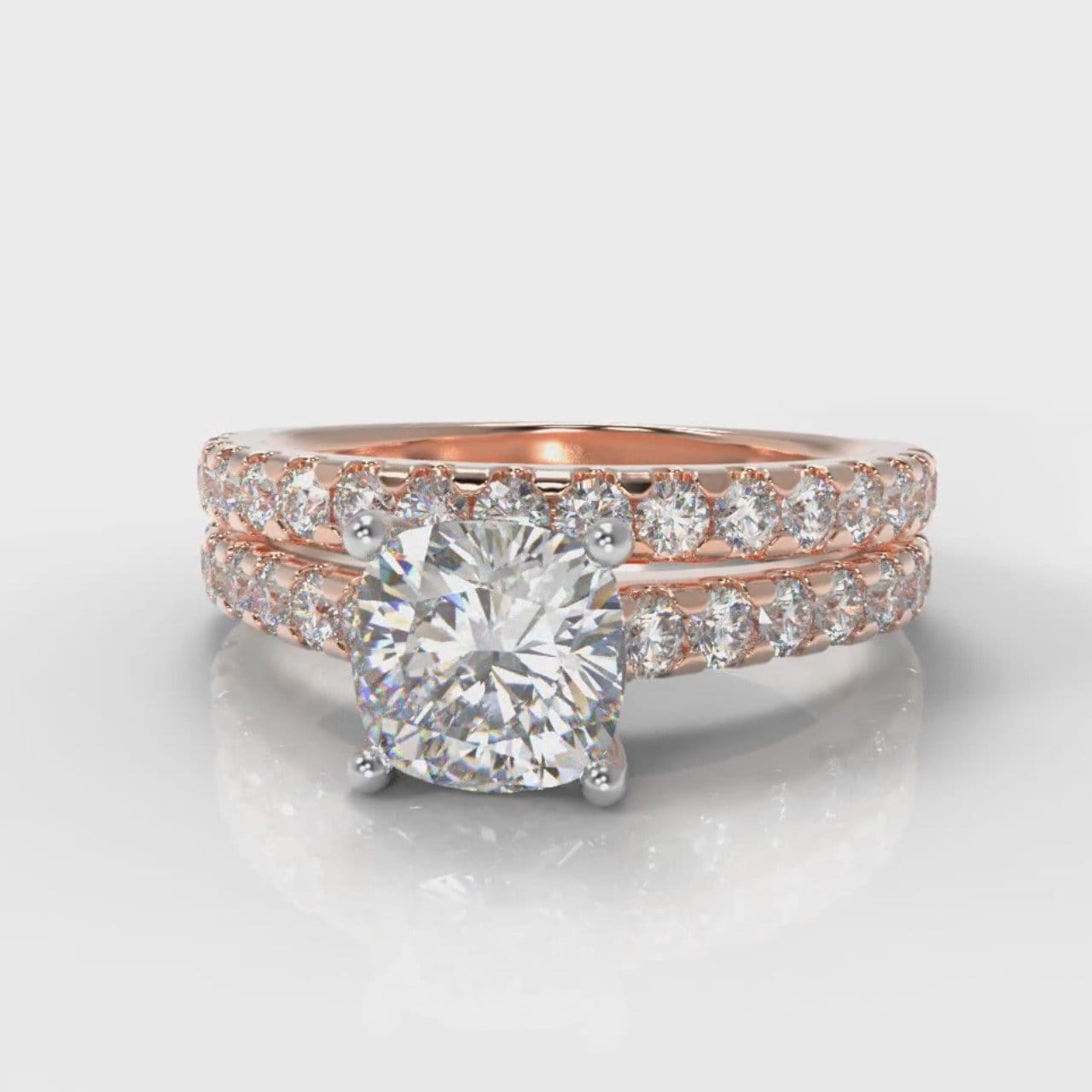 Carrée Micropavé Cushion Cut Diamond Bridal Set - Rose Gold