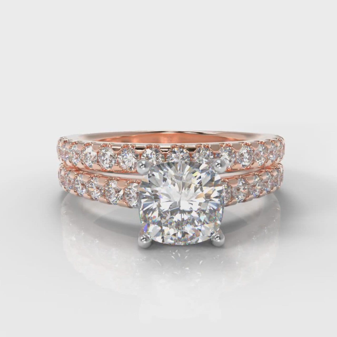 Carrée Micropavé Cushion Cut Diamond Bridal Set - Rose Gold