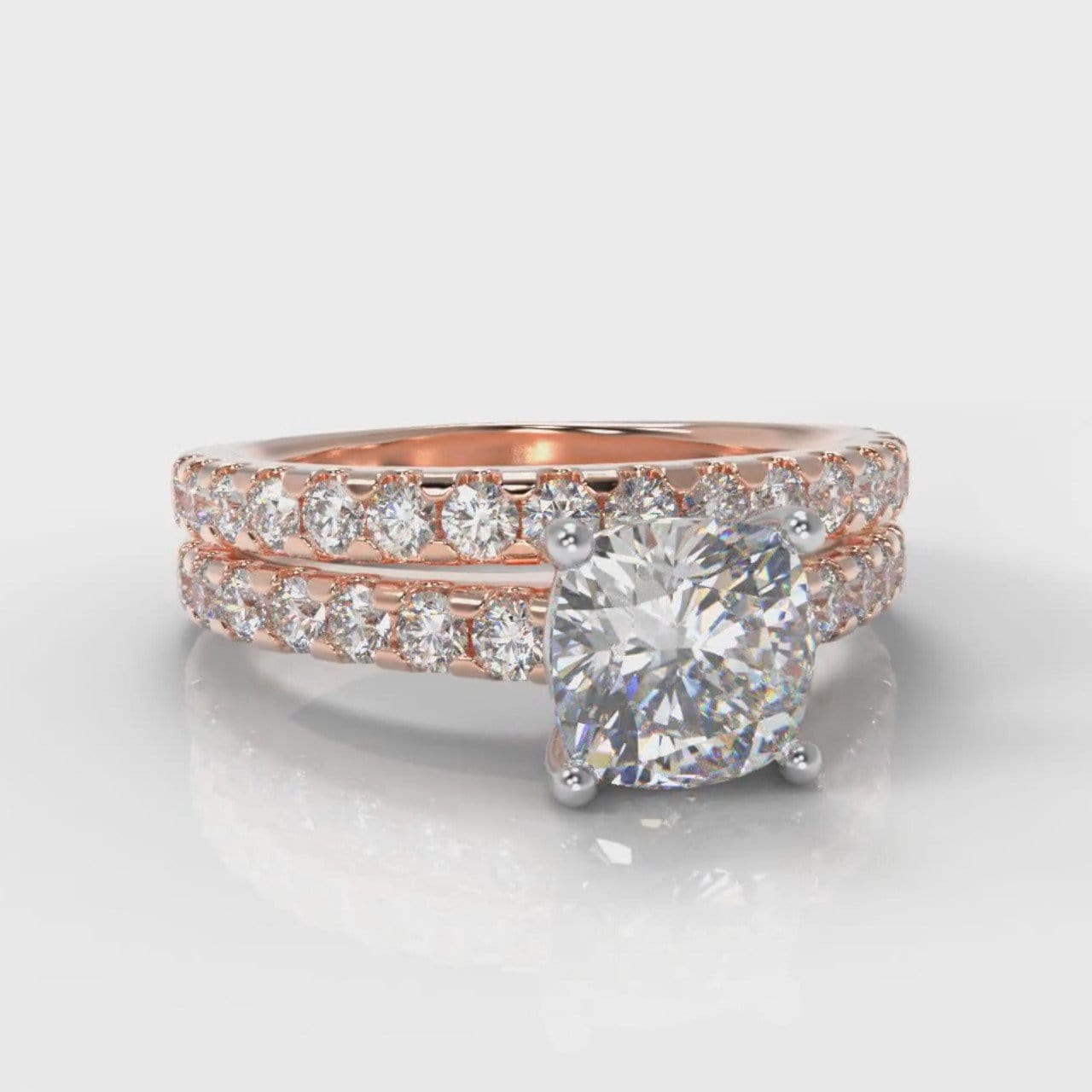 Carrée Micropavé Cushion Cut Diamond Bridal Set - Rose Gold