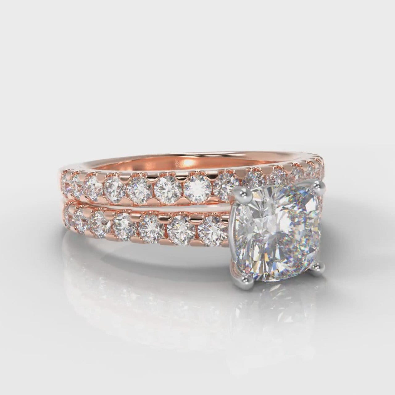 Carrée Micropavé Cushion Cut Diamond Bridal Set - Rose Gold