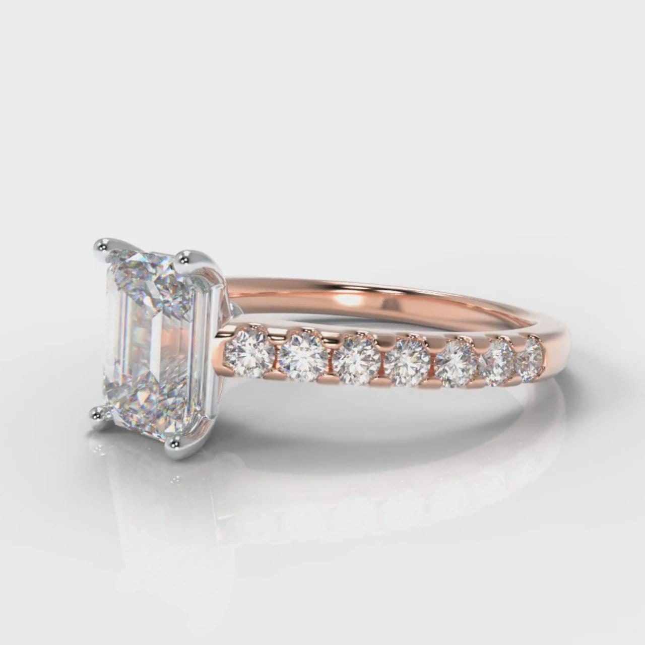 Carrée Micropavé Emerald Cut Diamond Engagement Ring - Rose Gold