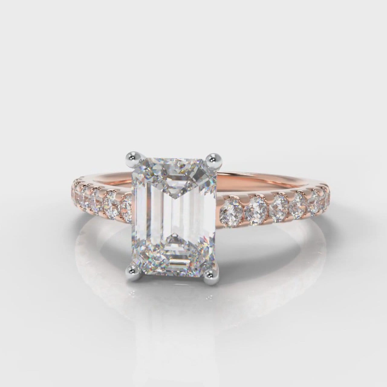 Carrée Micropavé Emerald Cut Diamond Engagement Ring - Rose Gold