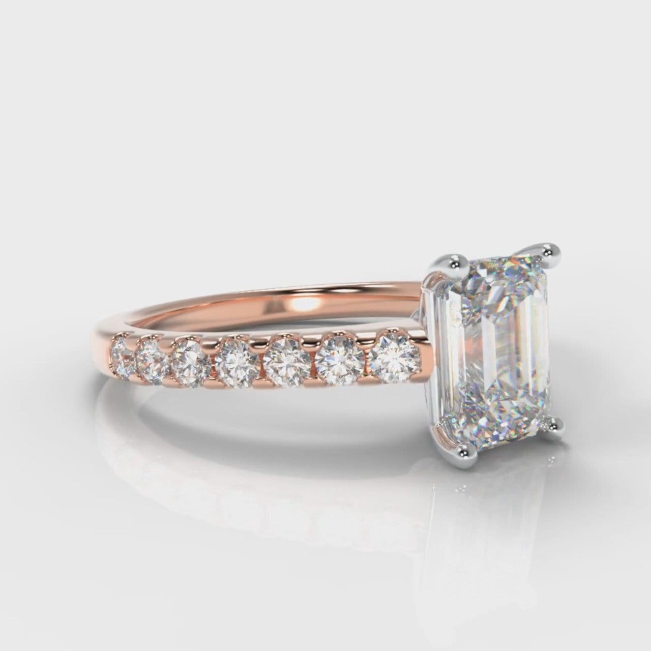 Carrée Micropavé Emerald Cut Diamond Engagement Ring - Rose Gold