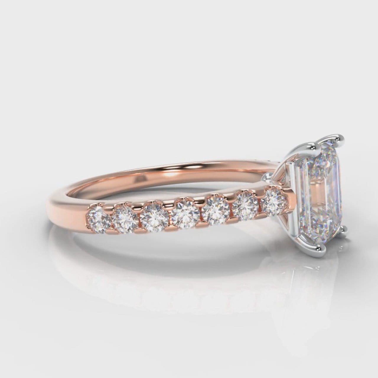 Carrée Micropavé Emerald Cut Diamond Engagement Ring - Rose Gold